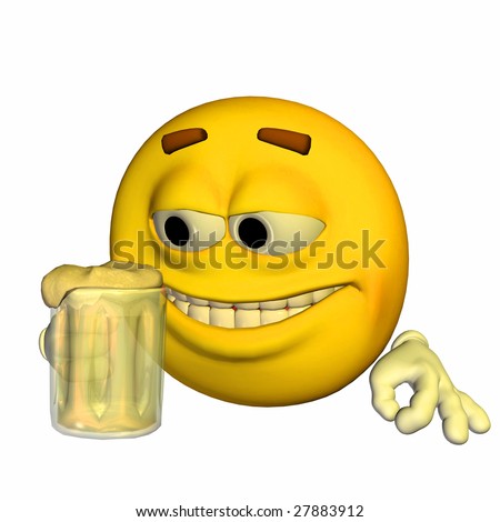 Yellow Emoticon Guy drinking beer