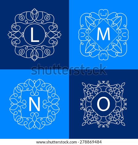 4 simple monochrome monogram design templates. Elegant line art logo design elements. Vector outline frames with copy space for text in trendy mono line style. logo and badge templates.