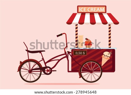 Detailed creative vector ice cream bicycle cart vintage classic design 