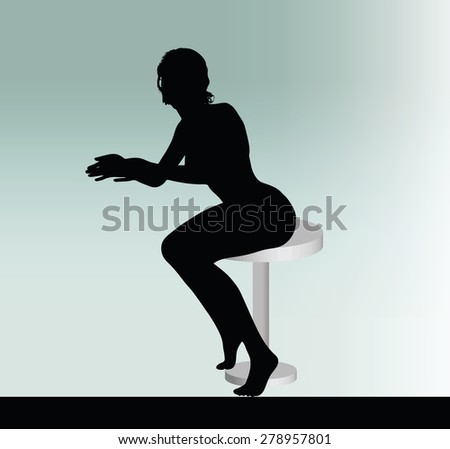 Vector Image - woman silhouette with sitting pose leaning on table 