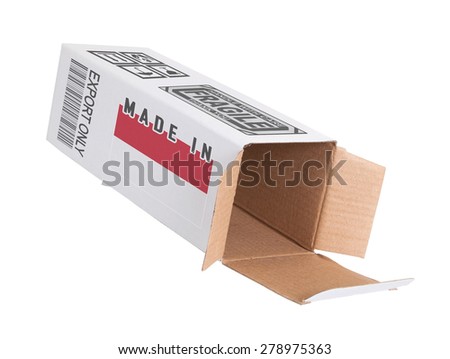 Concept of export, opened paper box - Product of Indonesia