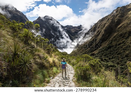 Women walking on The Inca Trail, Machu Picchu, Peru Royalty-Free Stock Photo #278990234