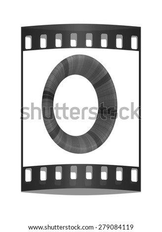 Wooden Alphabet. Letter "O" on a white background. The film strip