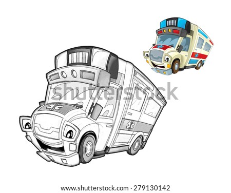 Cartoon ambulance - caricature - illustration for the children