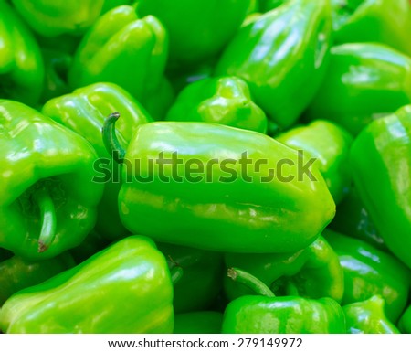 a lot of green paprika closeup