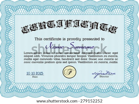 Diploma template. Sophisticated design. With complex background. Vector illustration.
