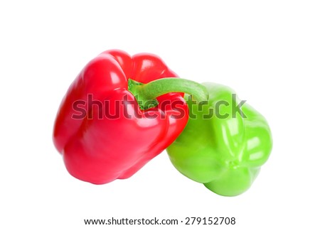 red pepper, green pepper, on a white background