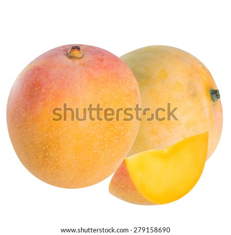 Mango with sections on a white background