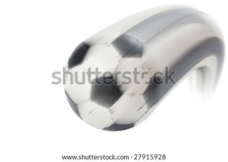 leather soccer ball in motion isolated on white