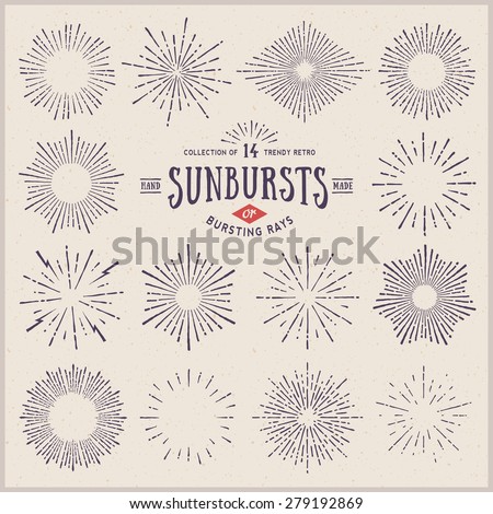collection of trendy hand drawn retro sunburst/bursting rays design elements