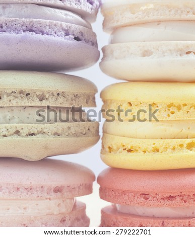 Colorful macarons with vintage pastel color tone.