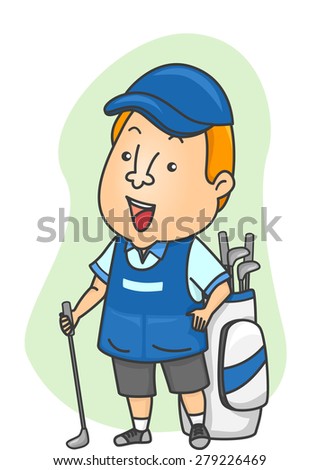 Illustration of a Caddy Standing Beside a Golf Bag
