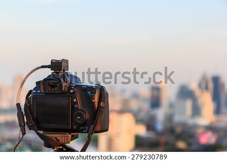 Digital camera on day view and city