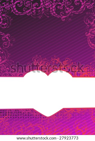 Vector illustration of purple floral background with heart copy-space