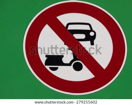 No cars warning sign on a bright green background     