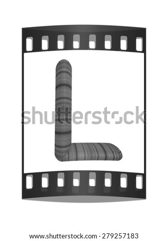 Wooden Alphabet. Letter "L" on a white background. The film strip
