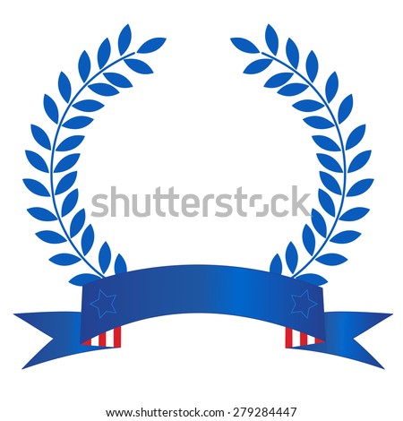 Blue USA 4th of july laurel and ribbon banner illustration isolated on white background