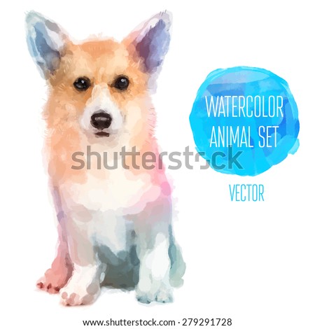 Vector set of animals. Dog hand painted watercolor illustration isolated on white background
