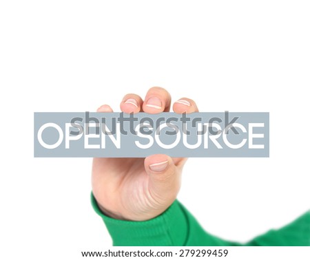 open source words hold by womans hand
