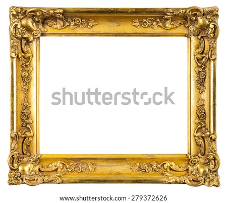 golden decorative frame for painting isolated on white 