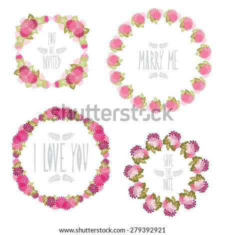 Elegant floral frames with gerbera flowers, design elements. Can be used for wedding, baby shower, mothers day, valentines day, birthday cards, invitations. Vintage decorative flowers.