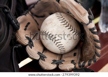 Softball Ball is in the Glove. Picture, Photo