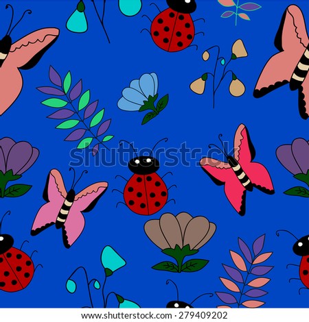 Butterflies background with flowers