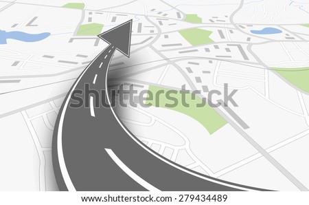 navigation concept with map and up road Royalty-Free Stock Photo #279434489