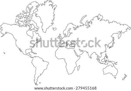 Freehand world map sketch on white background. Royalty-Free Stock Photo #279455168