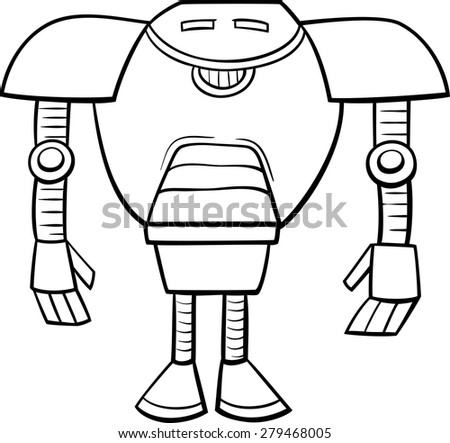 Black and White Cartoon Vector Illustration of Funny Robot Science Fiction Character for Coloring Book