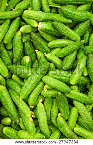 green background, texture of many cucumbers in market