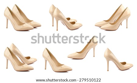 Set of female shoes isolated on white background. Royalty-Free Stock Photo #279510122