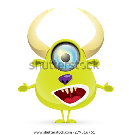 Green Cartoon cute monster isolated on white