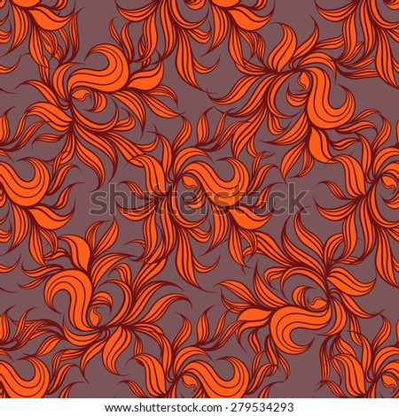 Hand drawn floral seamless pattern. Vector line art.