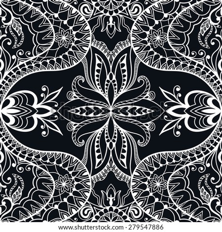 Black and white seamless pattern tribal ethnic ornament. Vector geometric background