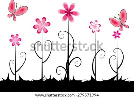 vector flowers and butterfly