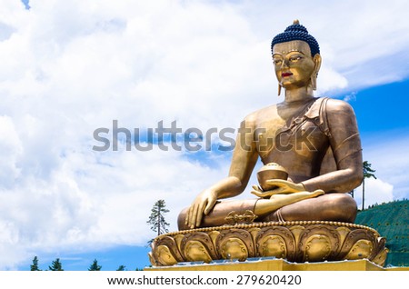 Buddha Dordenma statue overlooking Thimphu City Royalty-Free Stock Photo #279620420