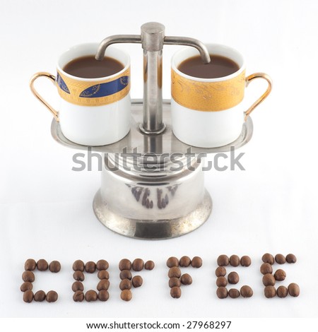 Making coffee using  machine with White background