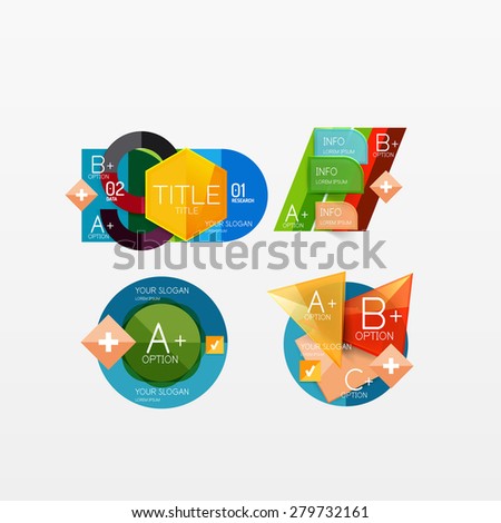 Set of modern geometric infographic web or app layouts, color paper graphics with sample text