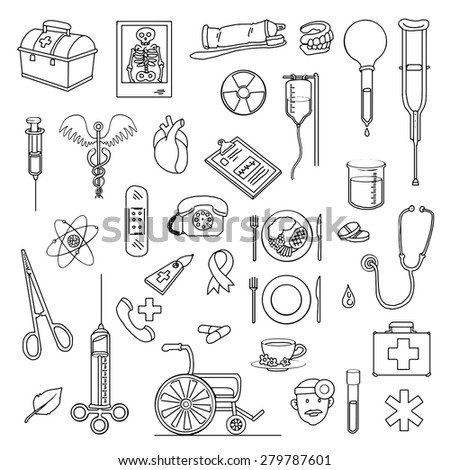 Set of hand-drawn medical doodles, vector illustration