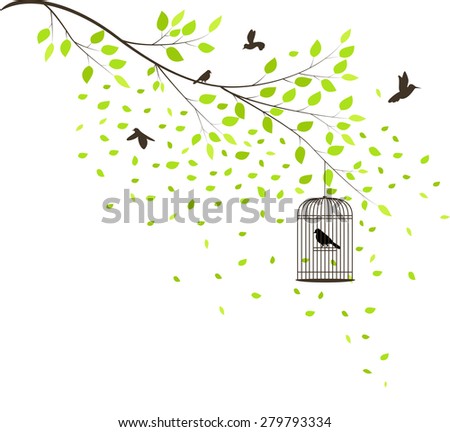 Tree with flying birds 