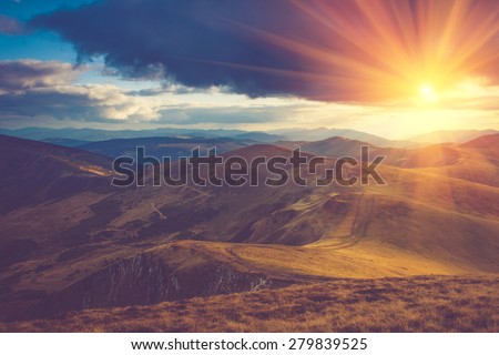 Beautiful landscape in the mountains at sunshine. Filtered image:cross processed vintage effect.  Royalty-Free Stock Photo #279839525