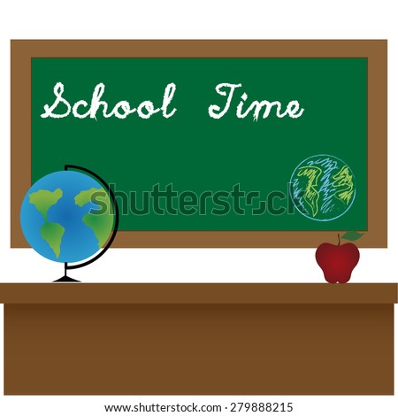 Green board with text and elements for school. Vector illustration