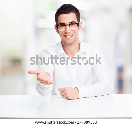man offering help on table