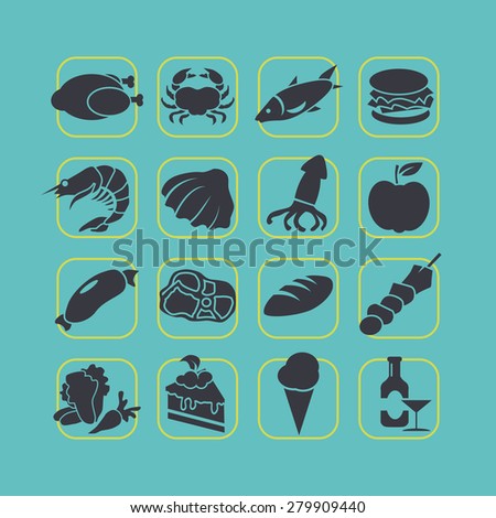 Flat style food icon set vector
