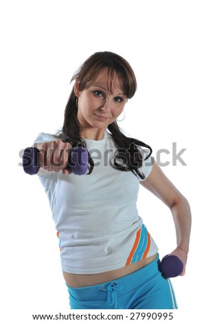 Young sportswoman isolated on white background.