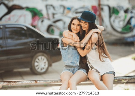 two street girls, happy sisters