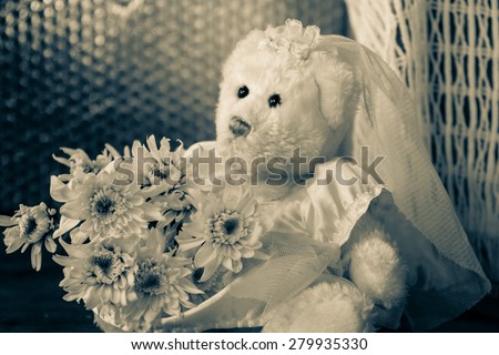 Still life with teddy bear wedding love concept ,Vintage   effect style pictures