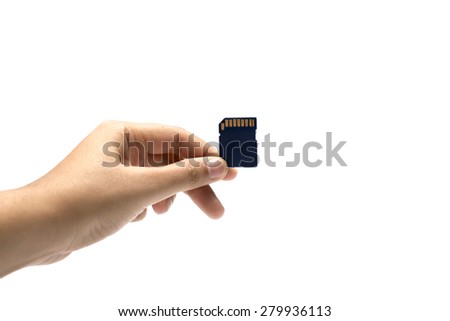 sd card in hand isolated on white background