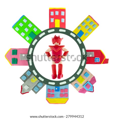 Red hero in circle road with house use for house or town guard concept 